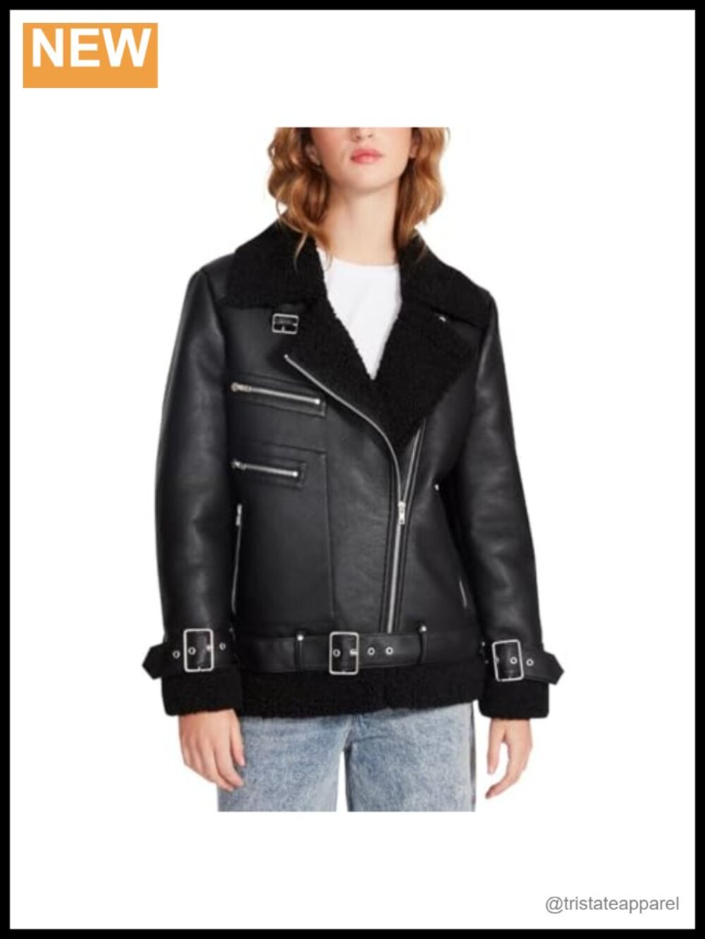 Steve Madden Quinn Faux Leather Down Jacket Long Sleeve Zip